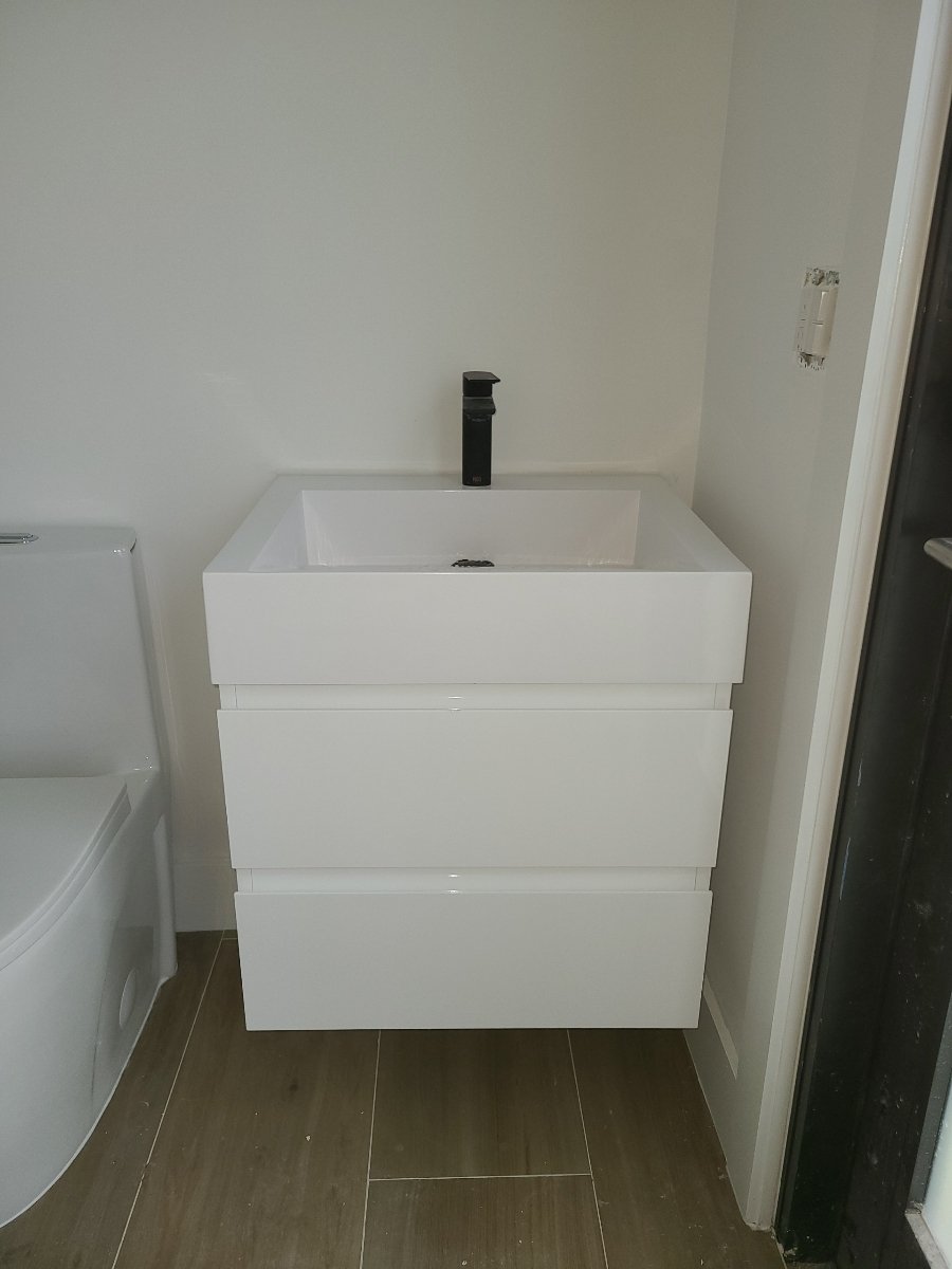 Completed modern bathroom plumbing installation